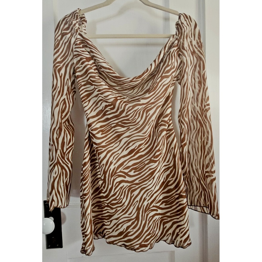 12th Tribe Brown and Cream Zebra Print Mini Dress